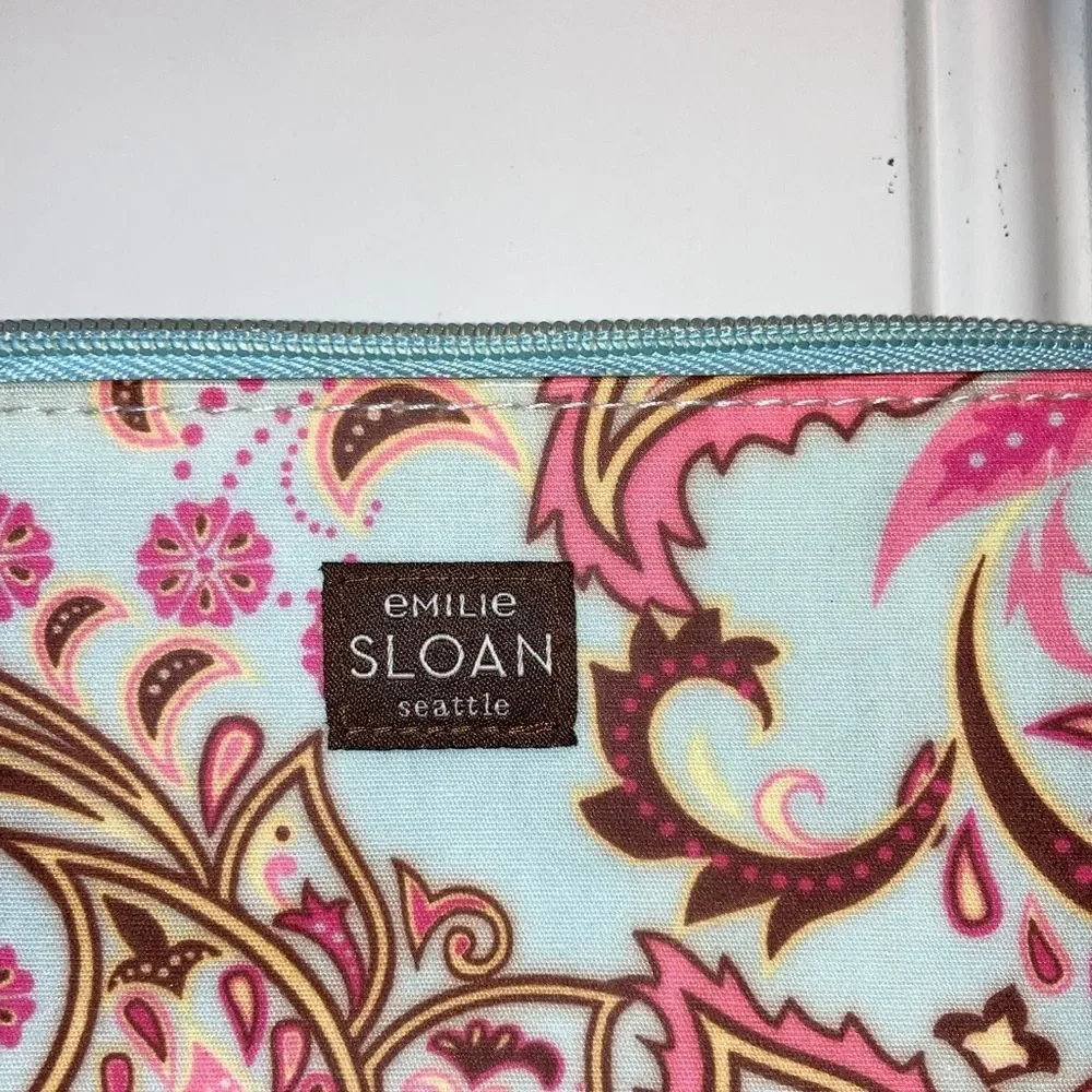 EMILIE SLOAN Seattle Paisley Pink Blue Spring Wristlet Bag Pouch 8.5 x 5 inches